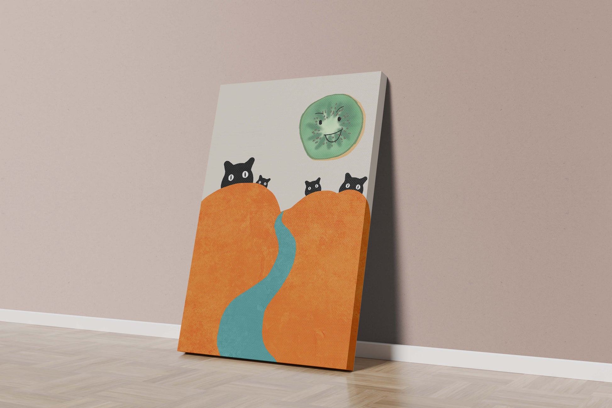 Playful Cats and Smiling Kiwi in Vibrant Hills
