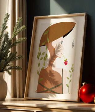Elegant Abstract Portrait of a Woman with Floral Elements and a Large Hat - Mi tienda