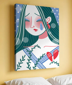 Ilustración de una mujer triste con el corazón roto