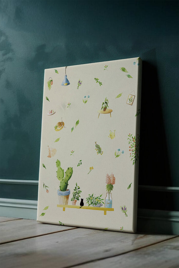 Illustration décorative avec des plantes et des éléments chaleureux