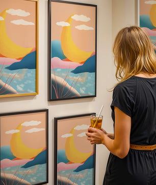 Abstract Landscape with Yellow Crescent and Pastel Colors