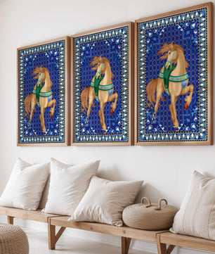Arte de caballo con patrón intrincado y un borde decorativo vibrante