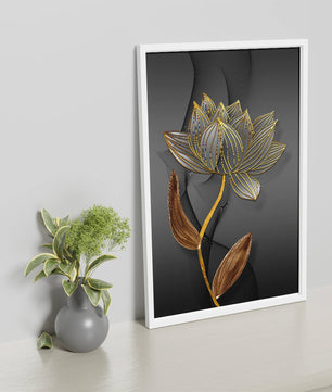 Elegant Gold Outlined Lotus On Dark Background - Mi tienda