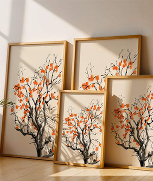 Elegant watercolor tree with vibrant orange fruit