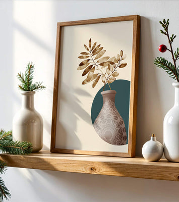 Elegant Botanical Illustration With Mandala Vase