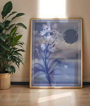 Delicate blue floral illustration with stylish geometric elements