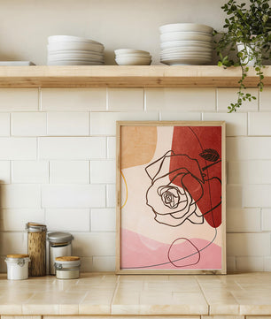 Abstract Floral Composition with Geometric Shapes and Line Art Rose - Mi tienda
