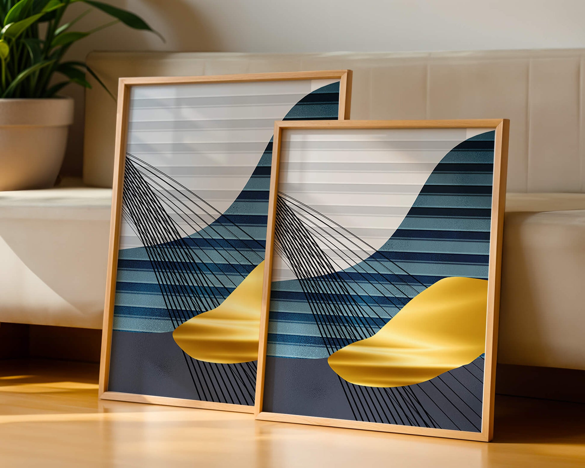 Abstract Composition with Blue and Gold Elements
