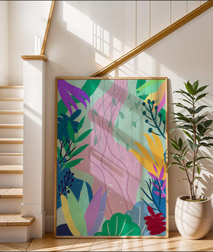 Abstract Botanic Composition with Vibrant Leaves and Shapes