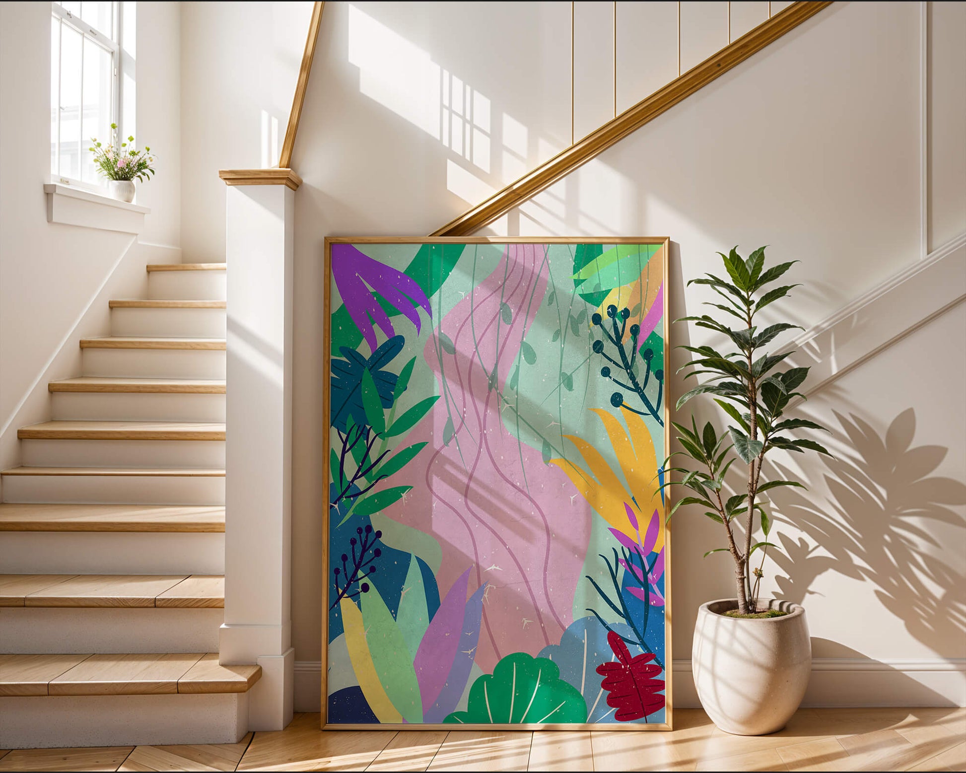 Abstract Botanic Composition with Vibrant Leaves and Shapes