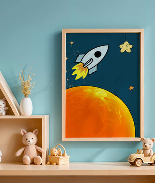 Cartoon Rocket in Space with Yellow Star - Mi tienda