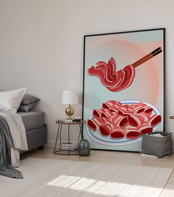 Delicious raw meat slices on plate with chopsticks in background