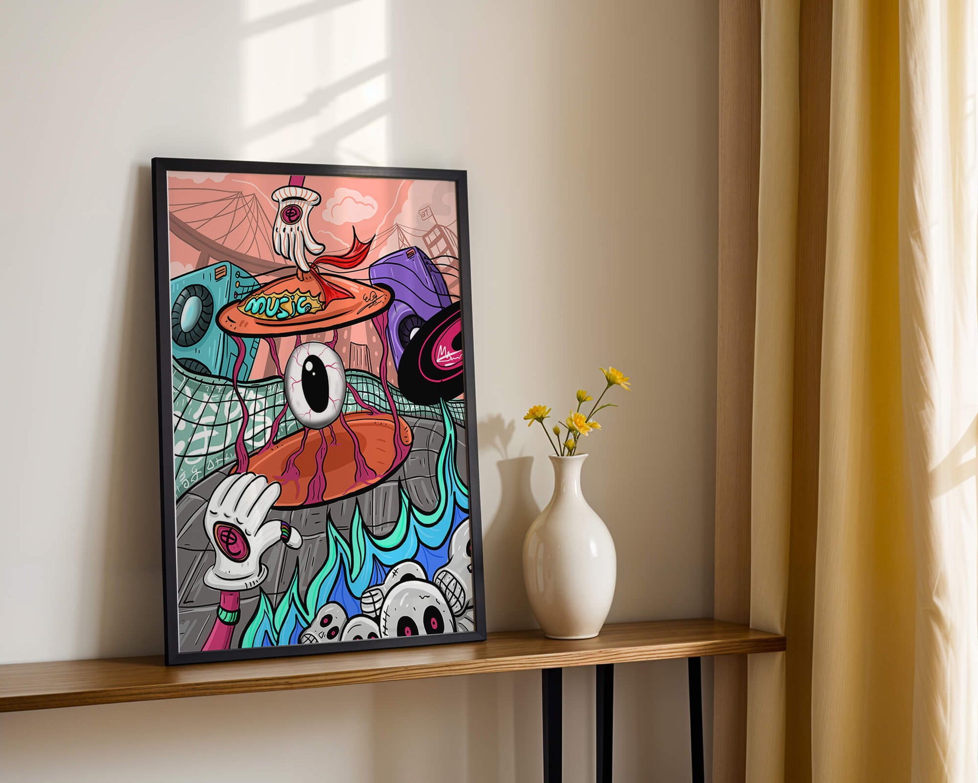 Colorful abstract surrealism illustration featuring vivid eye and surreal elements