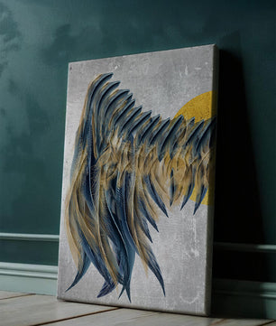 Arte de plumas abstractas con detalles dorados sobre fondo texturizado