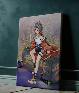 Anime art of a girl in traditional attire with urban elements