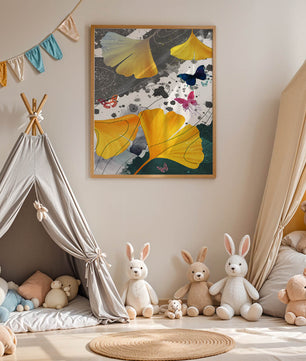 Artistic Composition with Yellow Leaves and Butterflies
