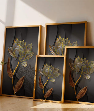 Elegant Gold Outlined Lotus On Dark Background - Mi tienda