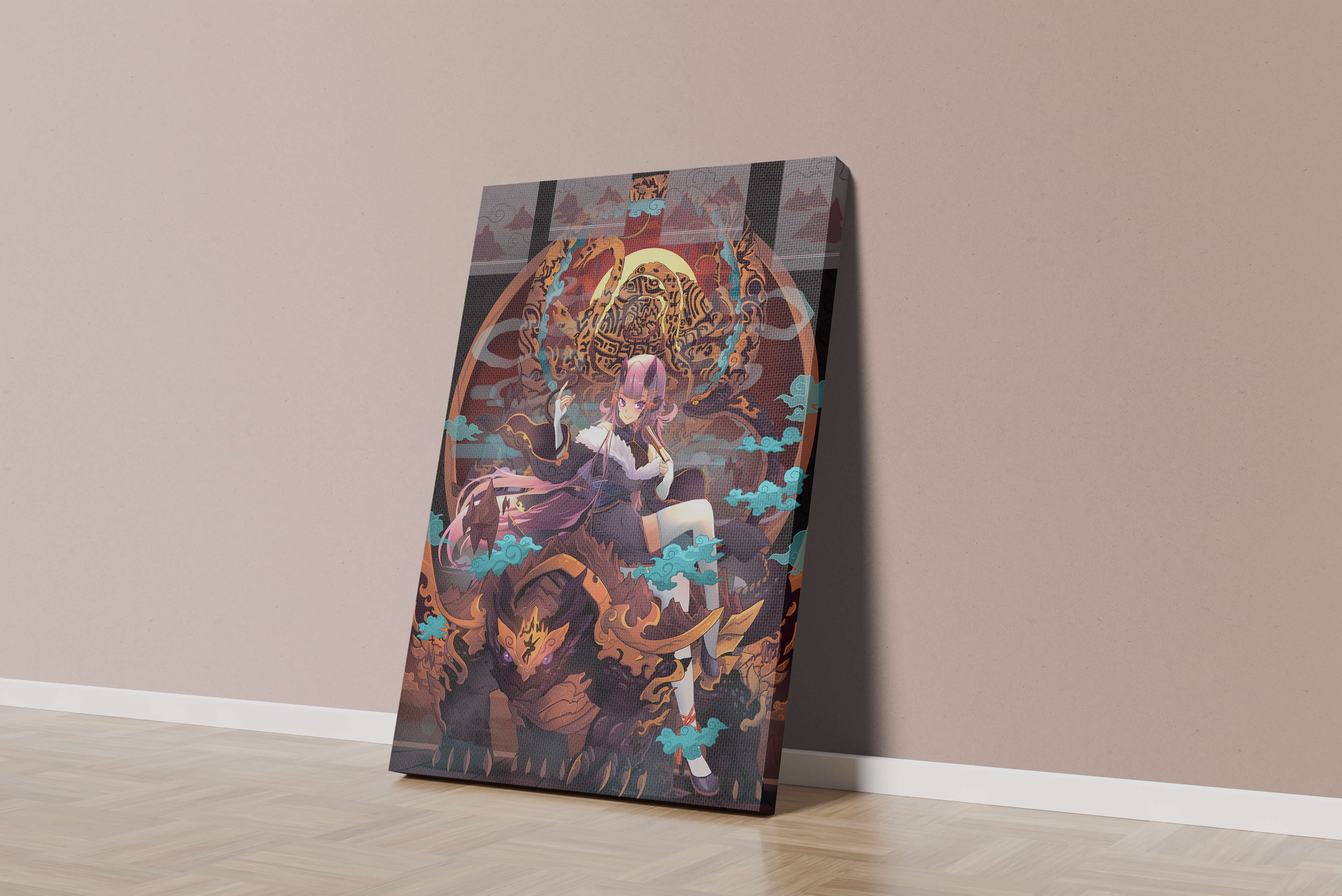 Fantasy character with mythical beast in vibrant illustration