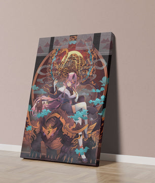 Fantasy character with mythical beast in vibrant illustration