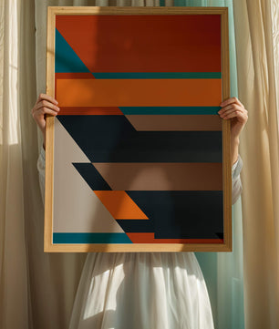 Arte abstracto geométrico con colores llamativos y formas dinámicas