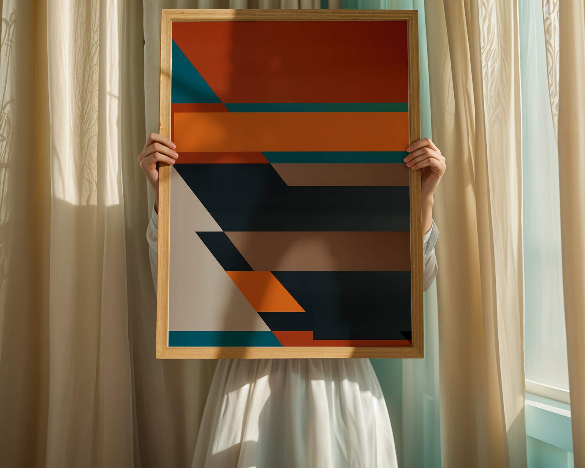 Arte abstracto geométrico con colores llamativos y formas dinámicas
