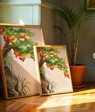 Ruhige Landschaft mit Granatapfelbaum und Felsvorsprung