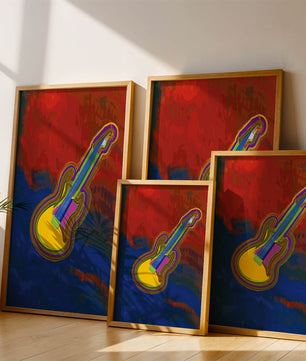 Vibrant abstract guitar illustration with bold colors