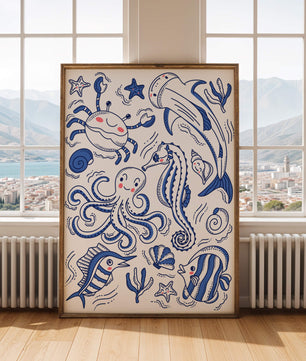 Underwater Marine Life Theme with Cartoon Sea Creatures