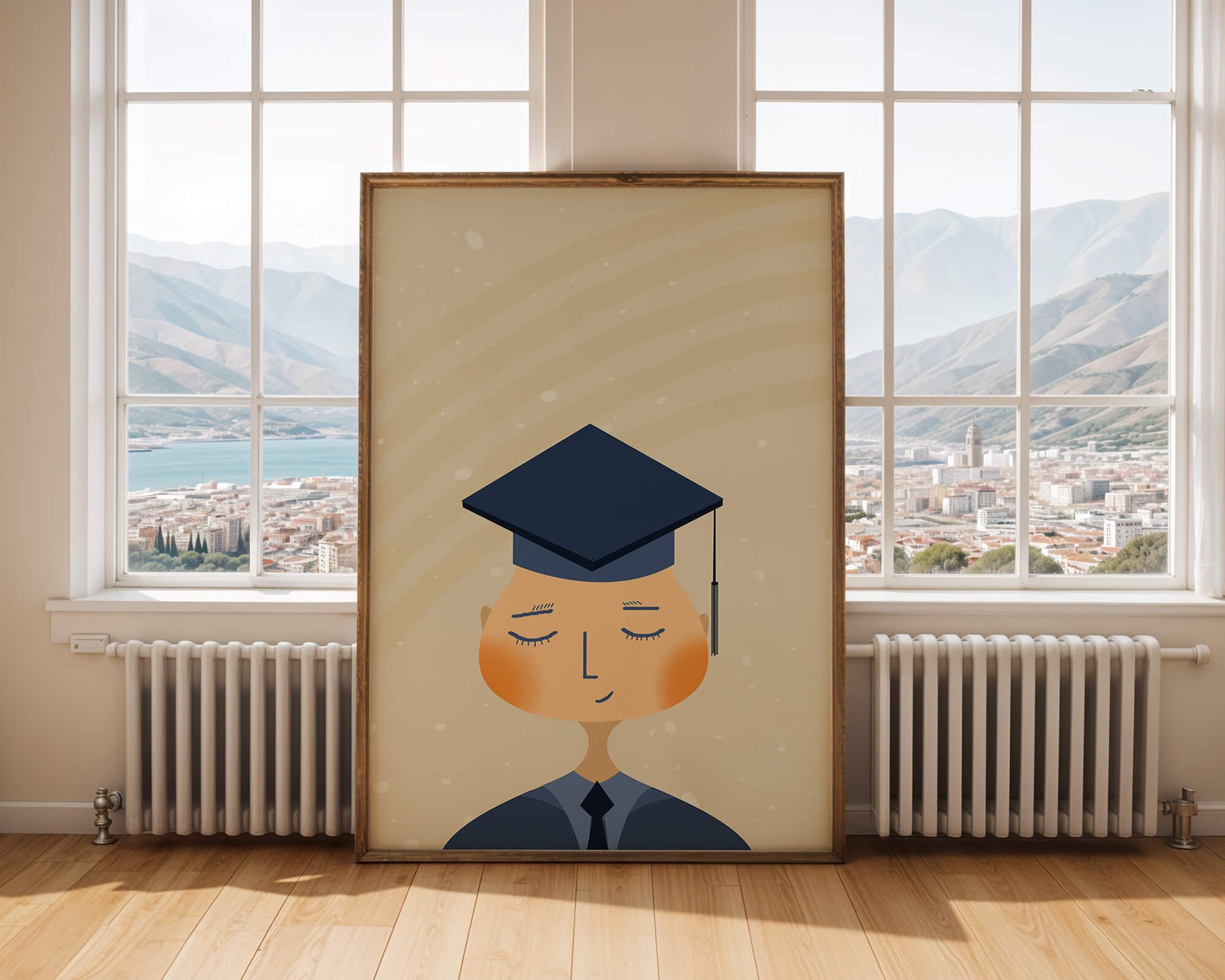 Illustration of a graduate with cap and closed eyes