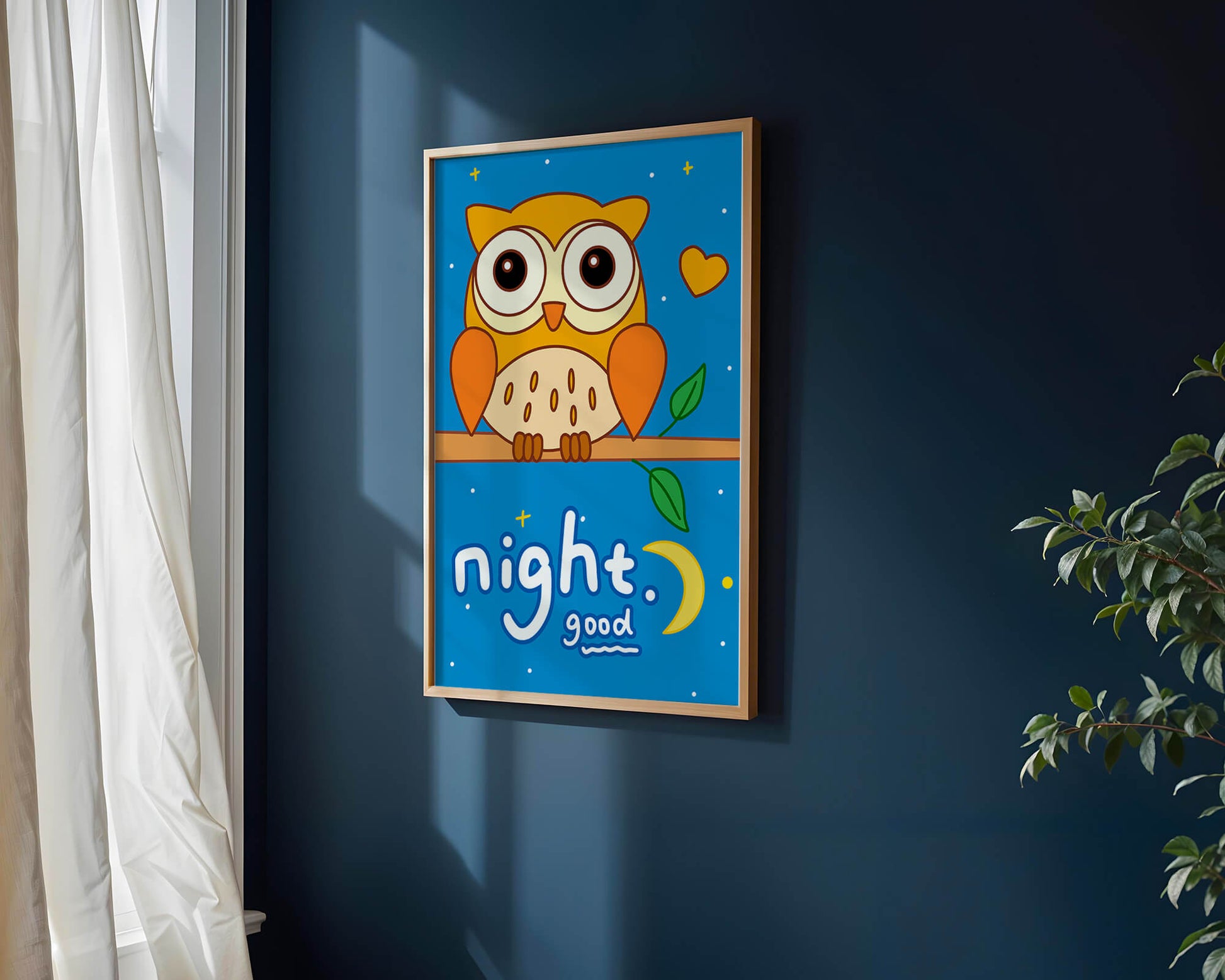 Colorful owl illustration with night theme and positive message