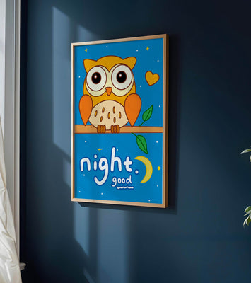 Colorful owl illustration with night theme and positive message