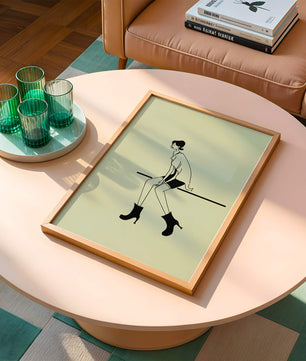 Schicke minimalistische Illustration einer sitzenden Frau in stylischen Stiefeln