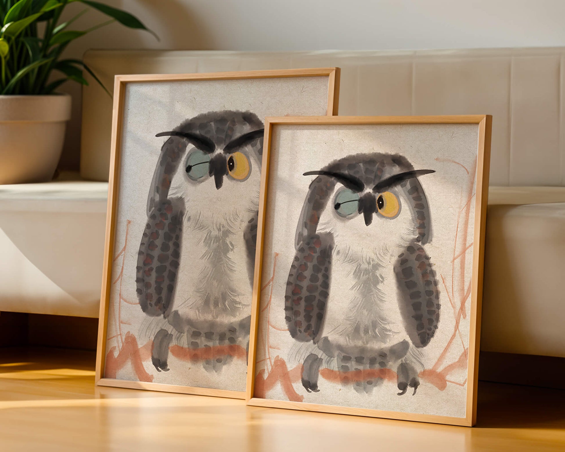 Whimsical Owl Illustration with Colorful Eyes