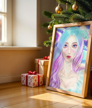Fantasy portrait of a woman with pastel hair and vibrant features