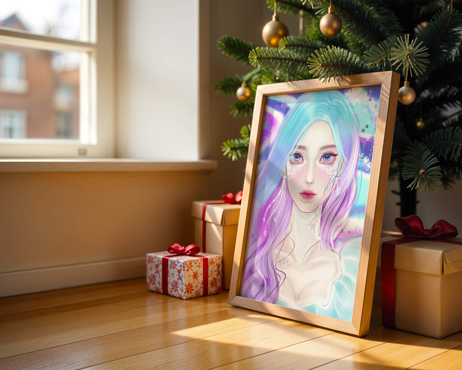 Fantasy portrait of a woman with pastel hair and vibrant features