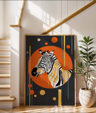Arte moderno de cebra con acentos dorados sobre fondo abstracto