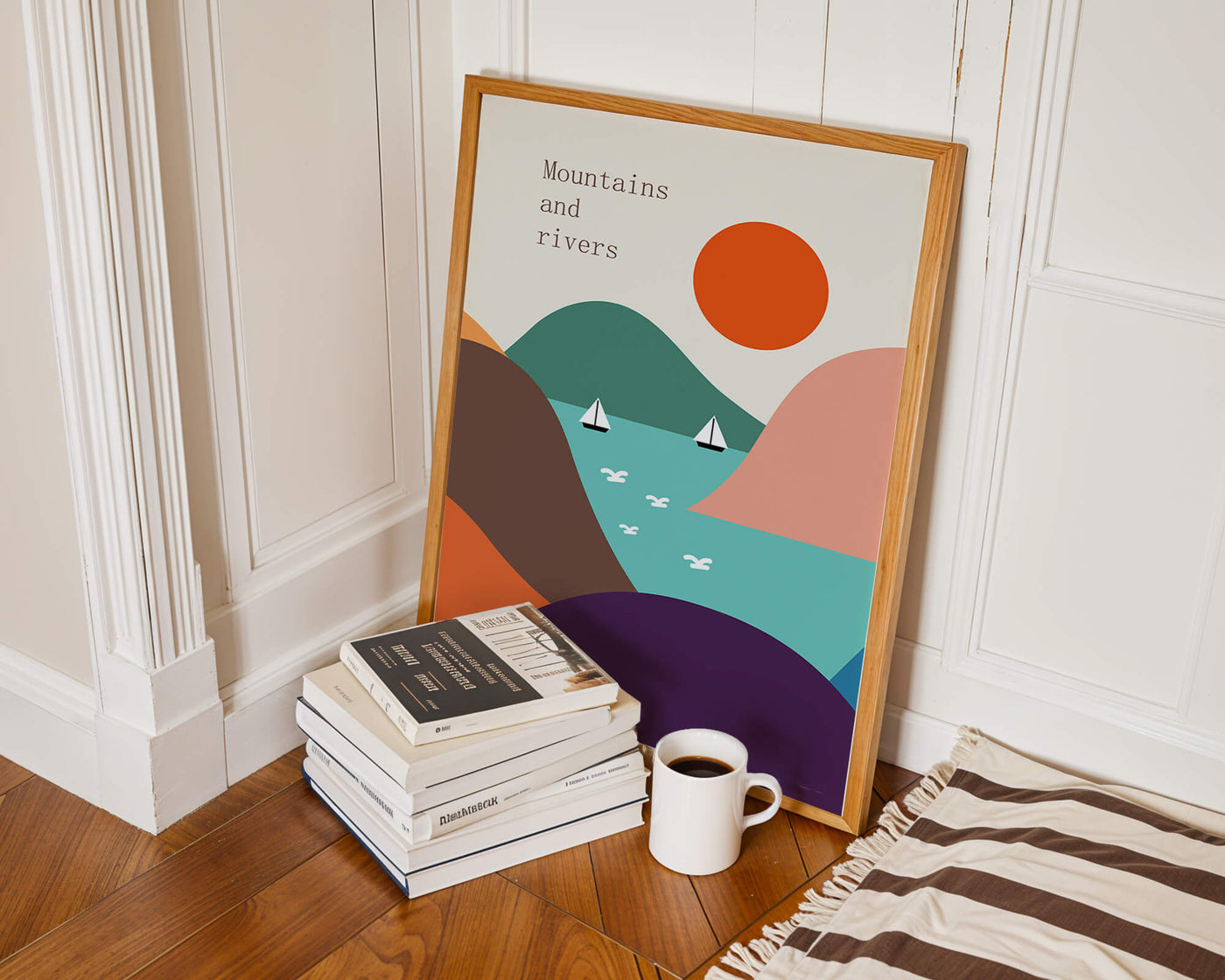 Abstract landscape with vibrant colors and geometric shapes