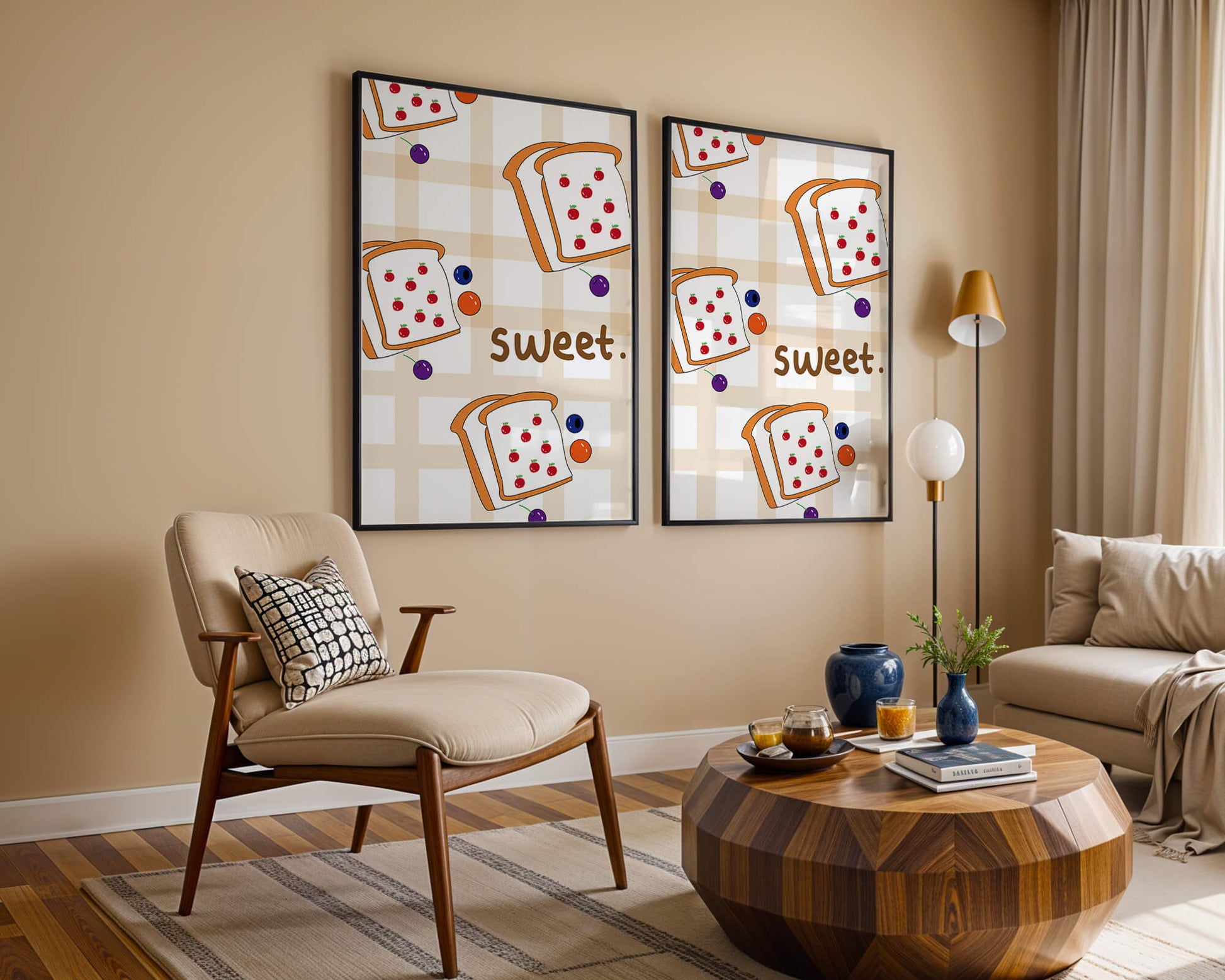 Playful toast pattern with fruit decor and text
