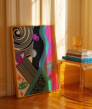 Colorful abstract art with geometric patterns and vibrant shapes