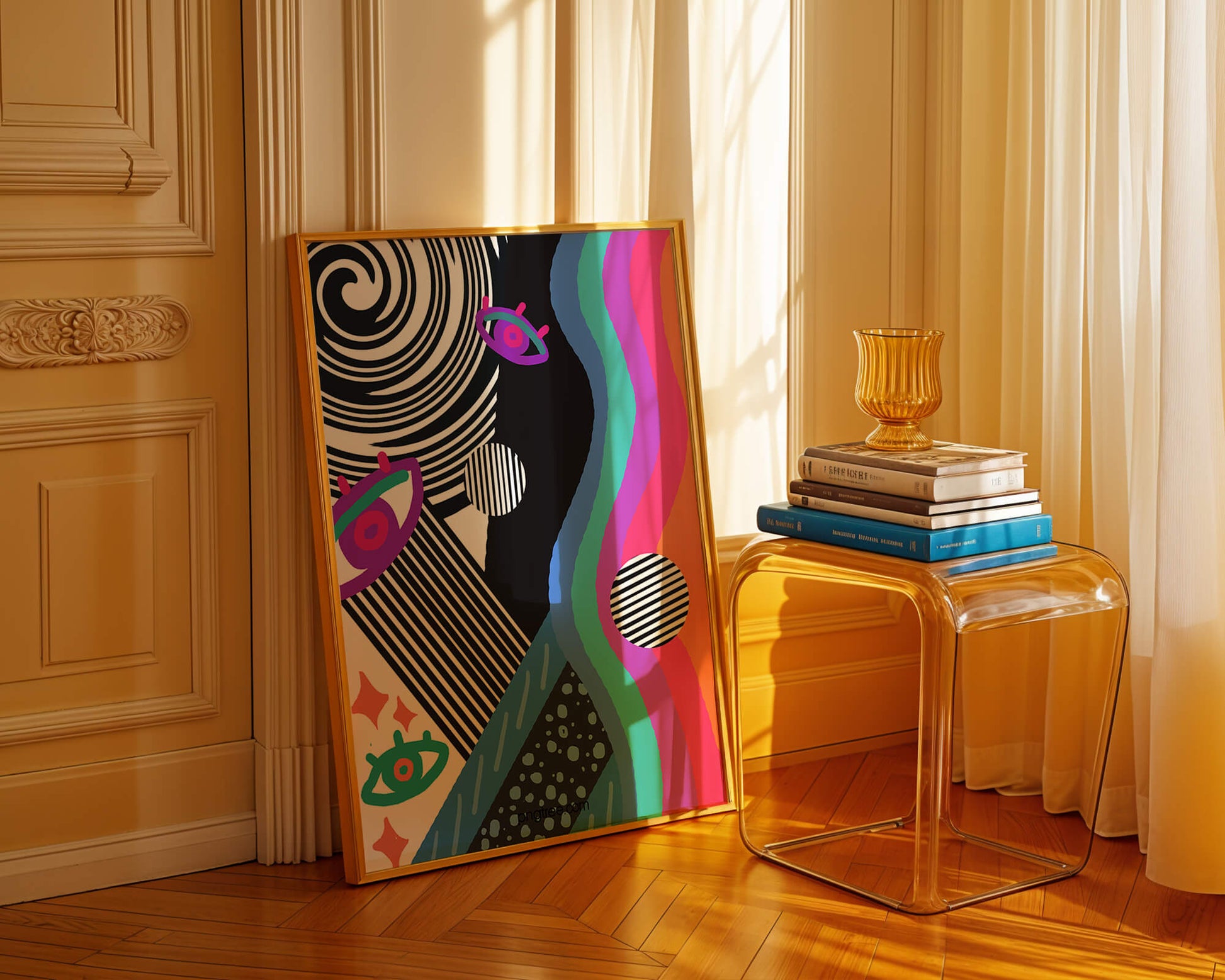 Colorful abstract art with geometric patterns and vibrant shapes