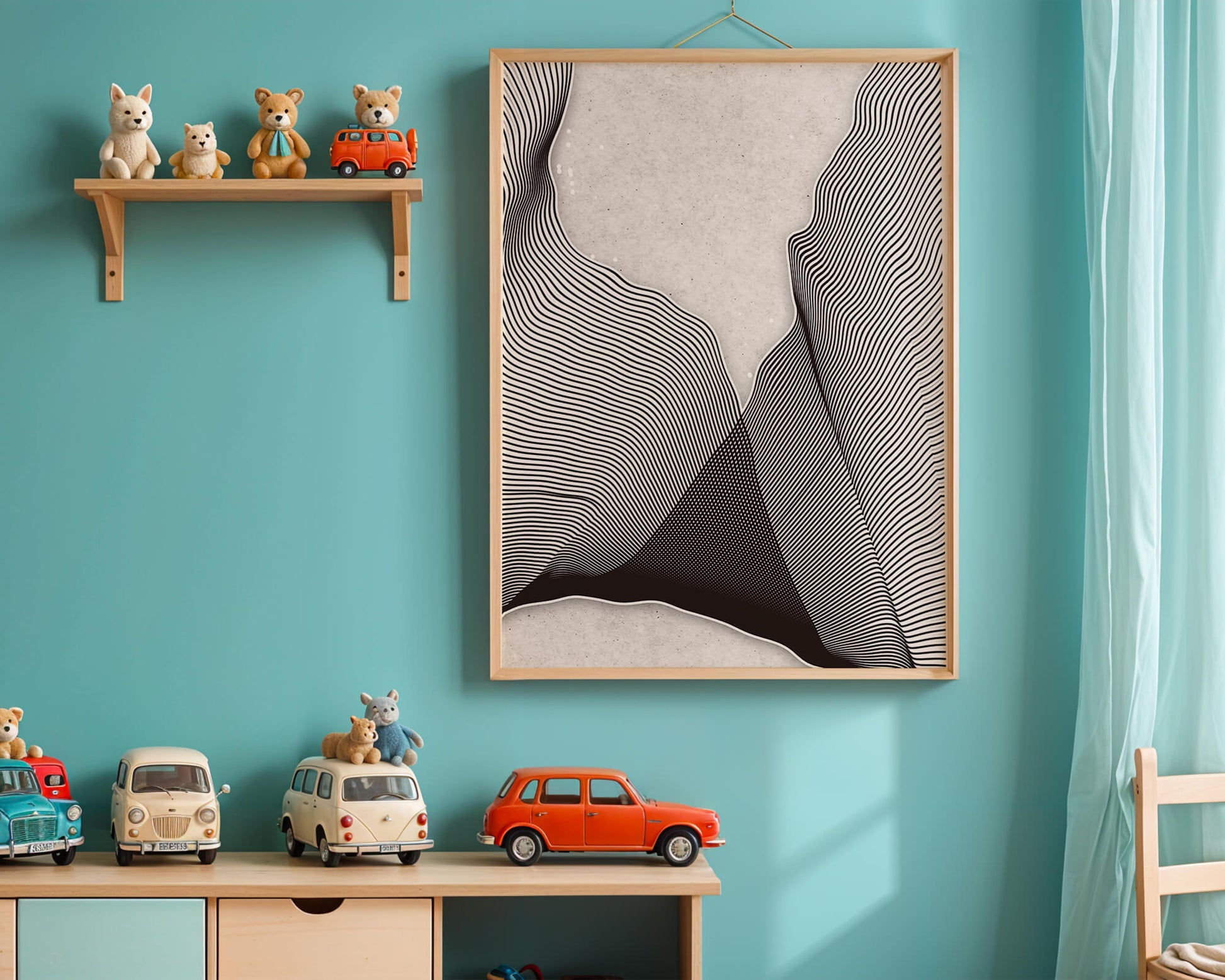 Abstract black and white wave pattern on textured background