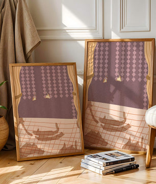 Intérieur abstrait avec ombres de chats sur sol à damier