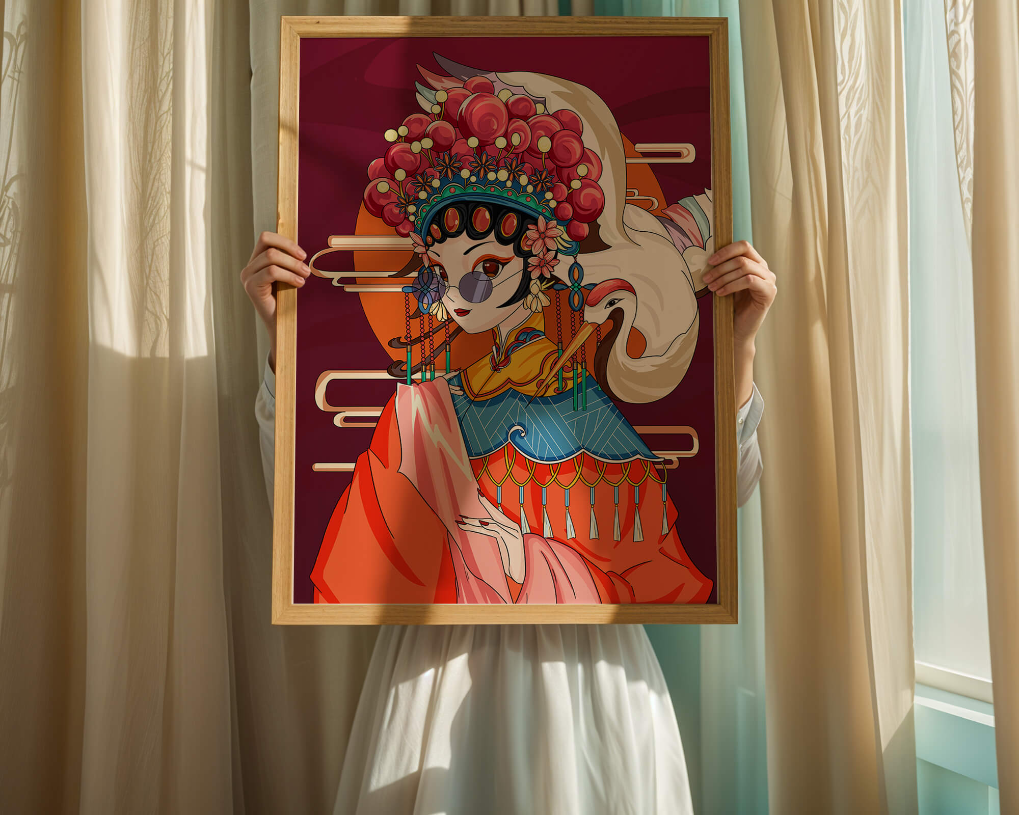 Elegant Chinese opera character illustration with vibrant colors