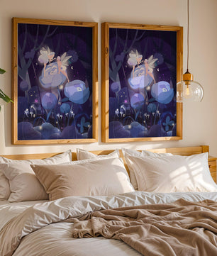 La forêt enchantée avec des fées et des fleurs lumineuses la nuit