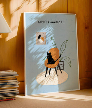 Charming Cat Relaxing on a Chair with Inspirational Quote and Art