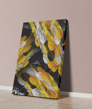 Abstract Composition with Yellow and White Feathers on a Black Background - Mi tienda