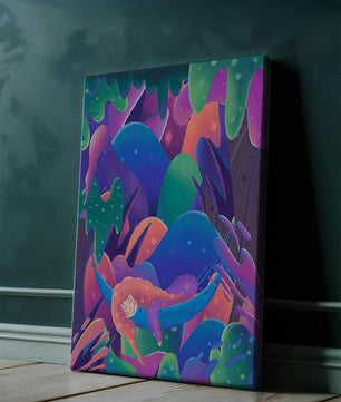 Selva surrealista onírica con mujer dormida