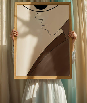 Abstract Portrait with Minimalist Lines and Brown Tones - Mi tienda