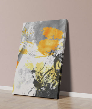 Abstract yellow and black watercolor splash with dynamic brushstrokes