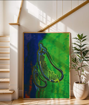 Abstract colorful artwork with vibrant shapes and lines